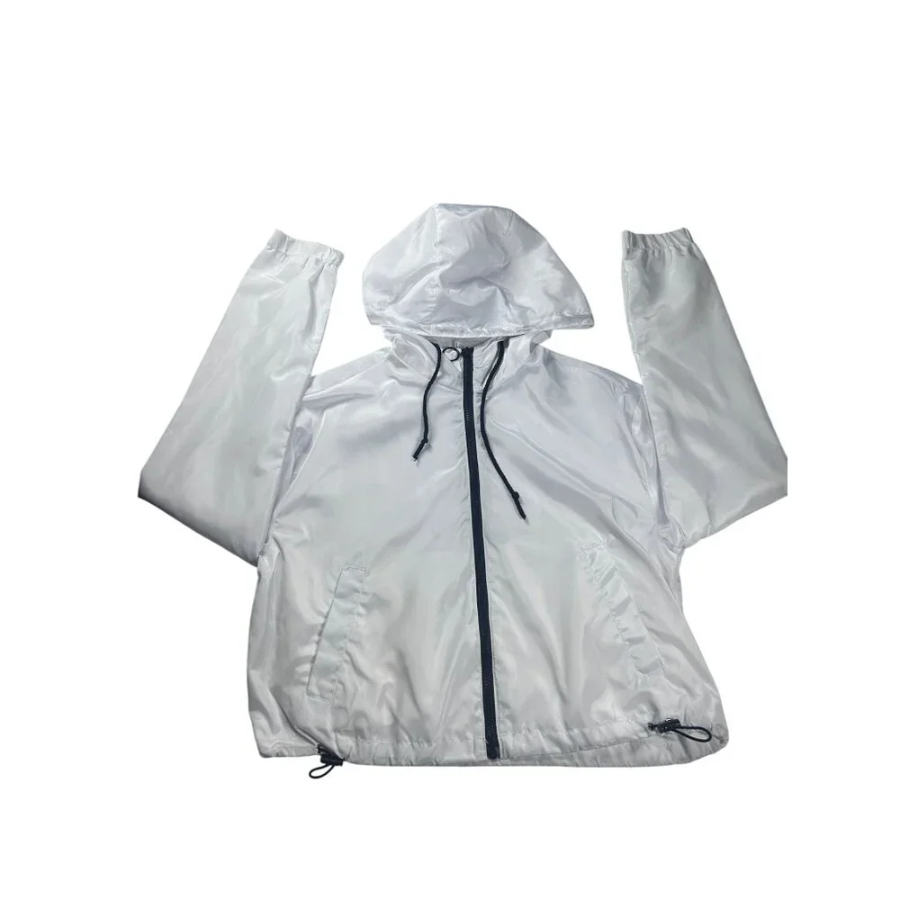New Look White Hooded‎ Windbreaker Jacket Girls Size Large Preowned